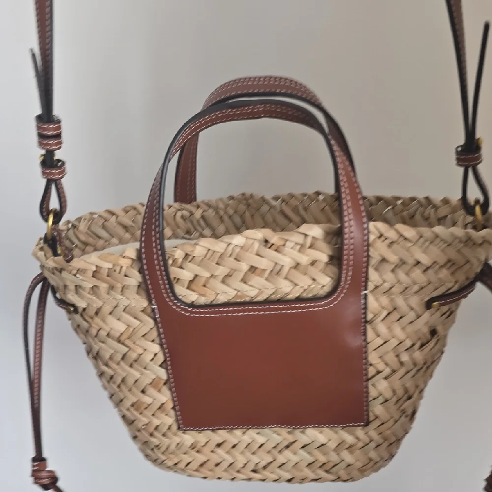 House of Harlow 1960 Woven Straw and Brown Crossbody Bag - Picture 6 of 7